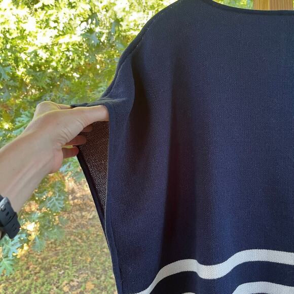 Loft Navy And White Striped Knit Poncho Size XS/S. NEW - Picture 5 of 9